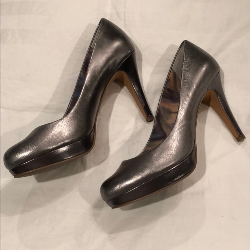 Silver leather upper platform high heel shoes